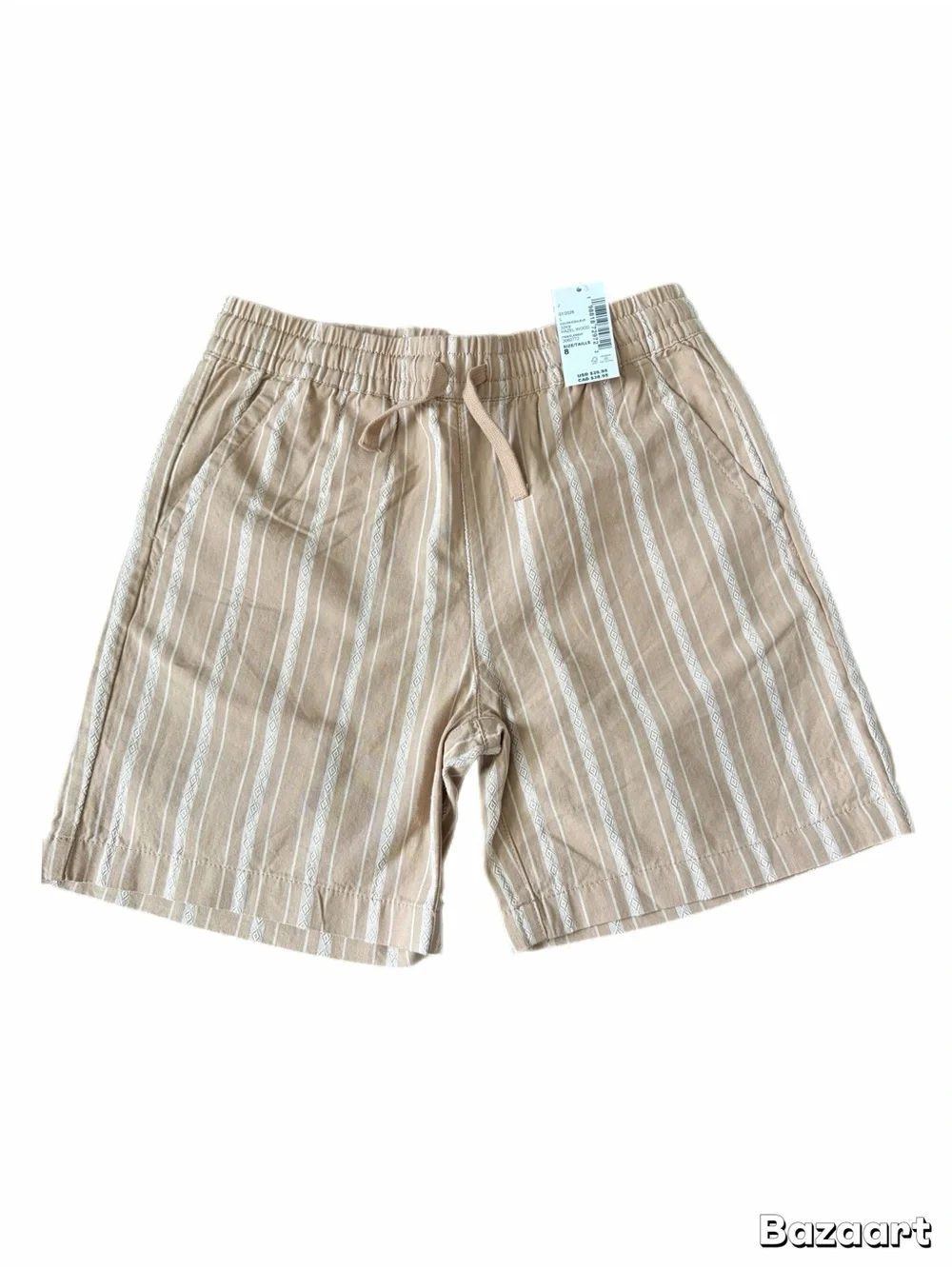NWT Boys Children's Place Tan and White Striped Pull-On drawstring Shorts